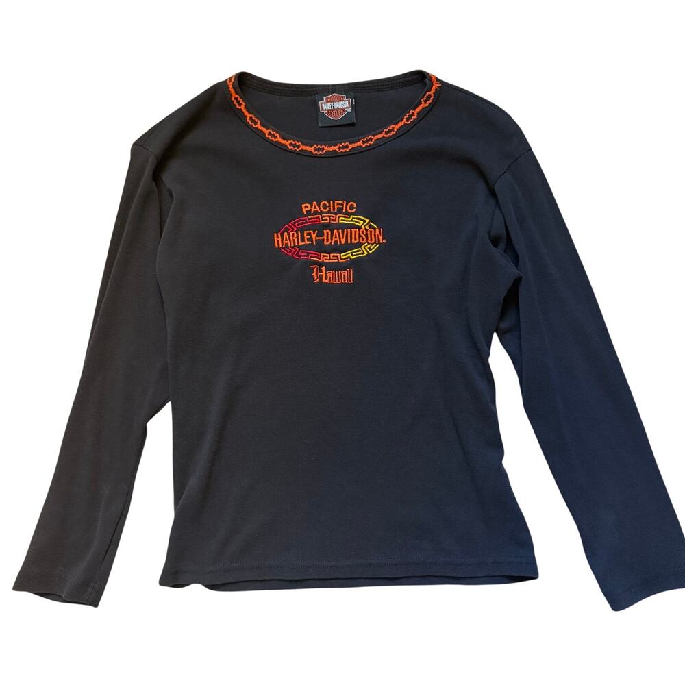 Vintage Harley Davidson Hawaii Chain Embroidery Long Sleeve T-shirt Size M